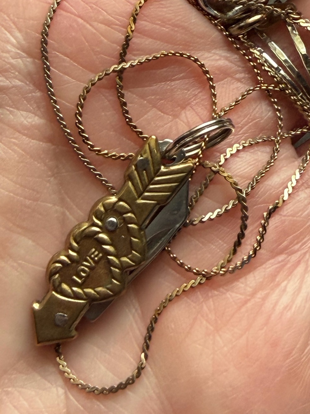 Vintage Tiny Knife Pendant on Gold Tone Chain